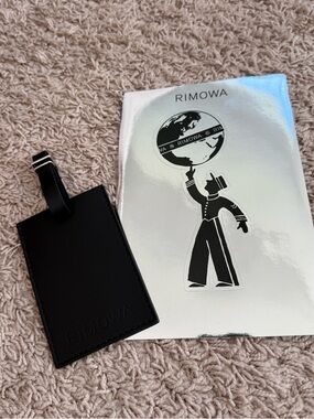 RIMOWA Black Leather Luggage Tag with Strap and sticker